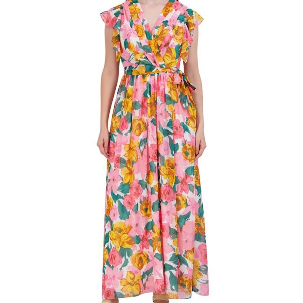 Donna Ricco Women's Flutter-Sleeve Chiffon Maxi Dress